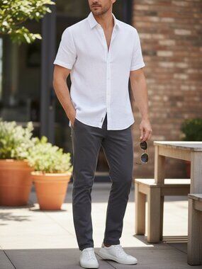 Nordstrom Linen Blend Button Up Shirt NWT White XL Mens Resort Casual